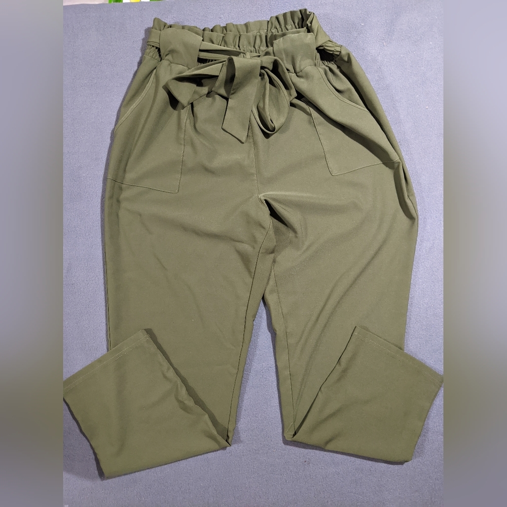 Grace Karin XXL‎ Olive Green Ruffle High Waist Pants Women’s Paperbag